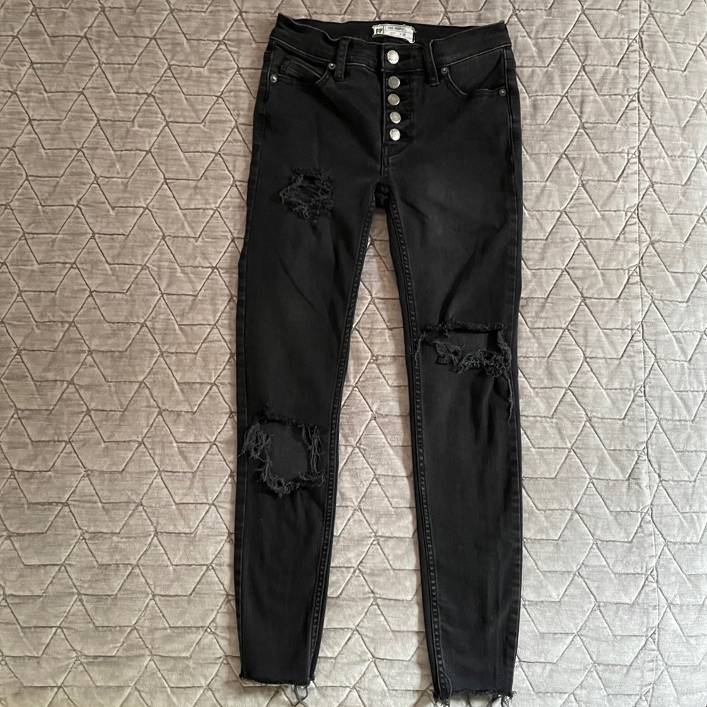 Distressed Button Fly Jeans - Picture 2 of 5
